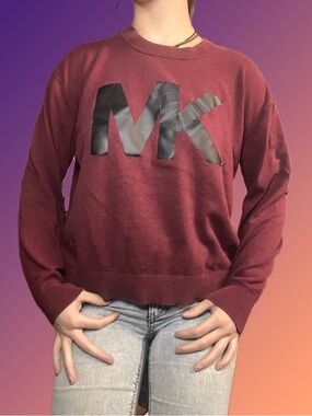 Michael Kors Burgundy Ribbed Crewneck Sweatshirt